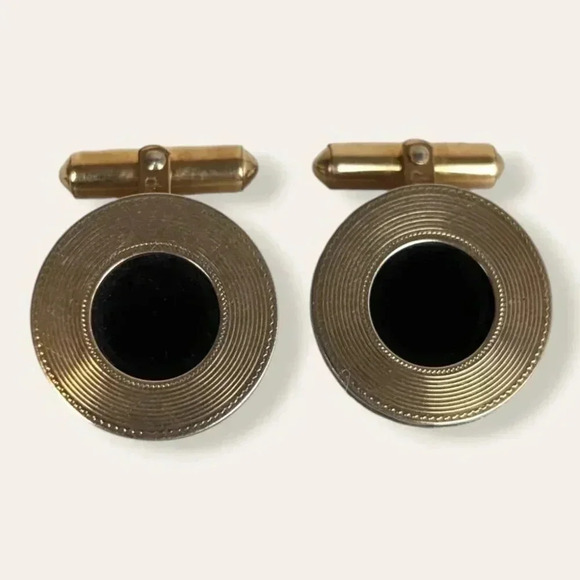 Vintage Destino 12K GF Circle Onyx Cufflinks - Picture 1 of 7